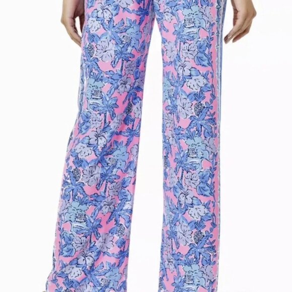NWT Lilly Pulitzer Bal Harbour Palazzo Pant Soleil Pink Palm Paradise Engineered - Picture 2 of 2